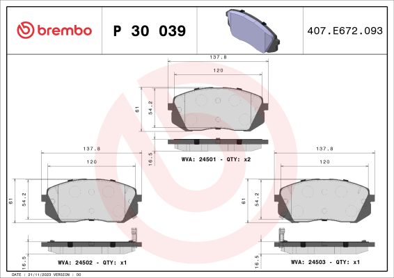A.B.S. P 30 039 BREMBO Bremsbelagsatz, Scheibenbremse
